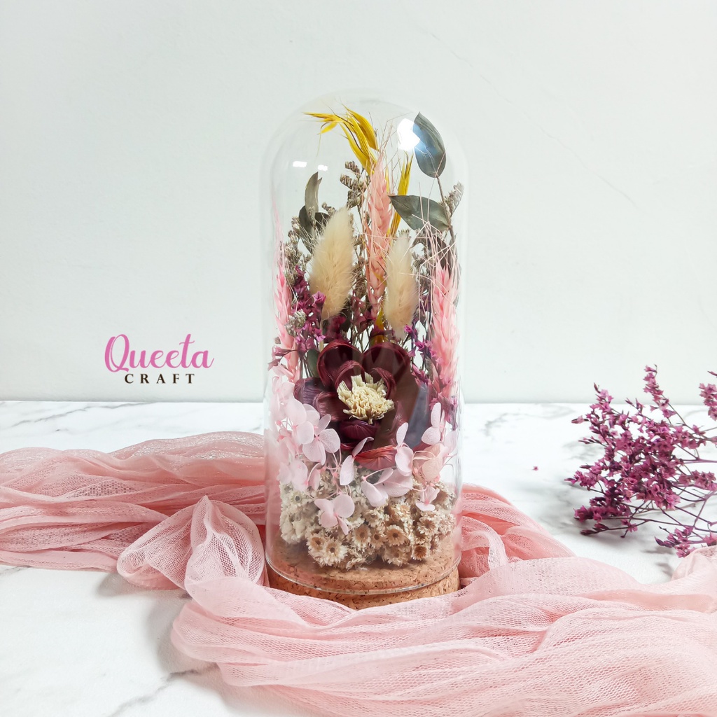 Dried Flower Glass Dome/Flower Dome/Bunga Kering Dome/Kado ultah/Kado Wisuda
