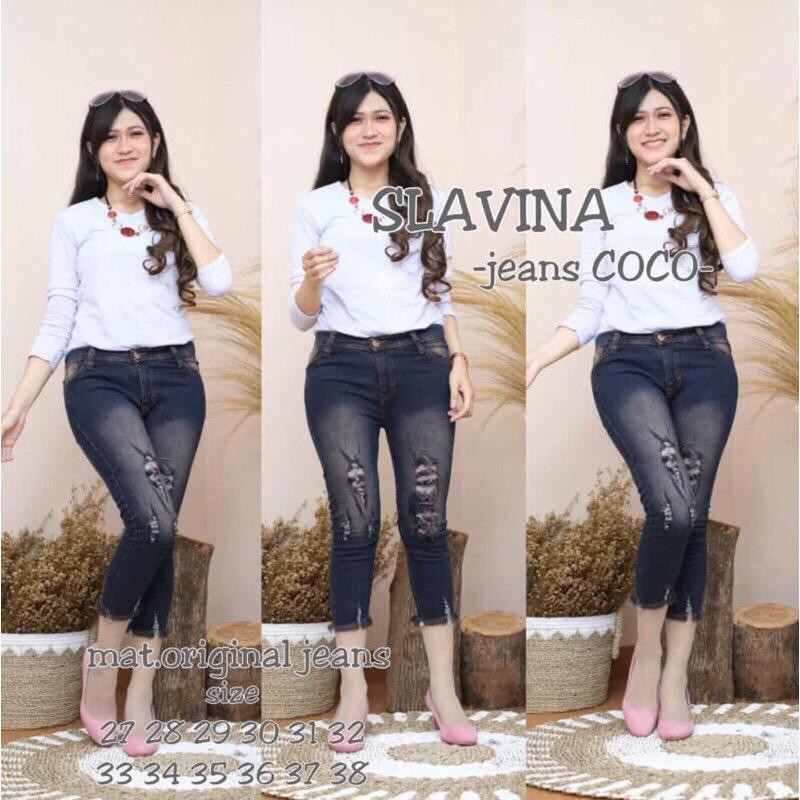 HOT PRODUCT!!SIZE 27-34 SLAVINA JEANS 7/9 VARISI SOBEK TIDAK TEMBUS