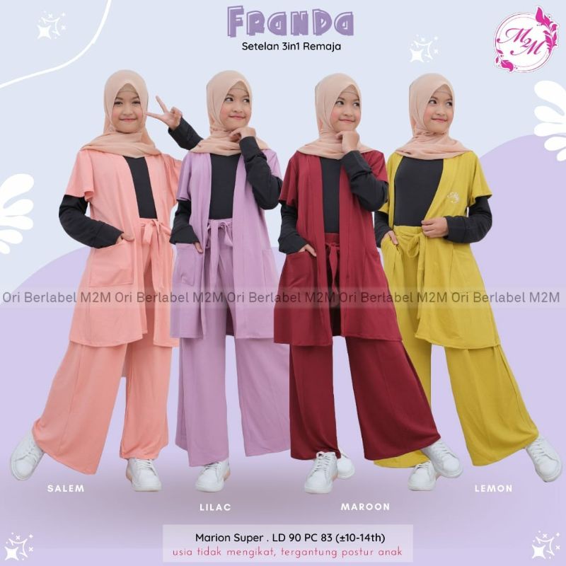 Franda set 3 in 1 setelan remaja outer inner celana pisah anak perempuan teen set