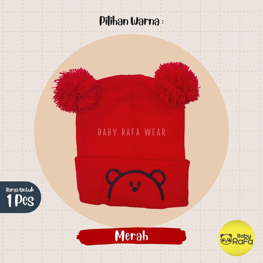 Topi Rajut Kupluk Bayi Pom Pom Premium / Topi Bayi Pom Pom BEAR Anak Laki - Laki Perempuan / Kupluk Baby Pompom BEAR