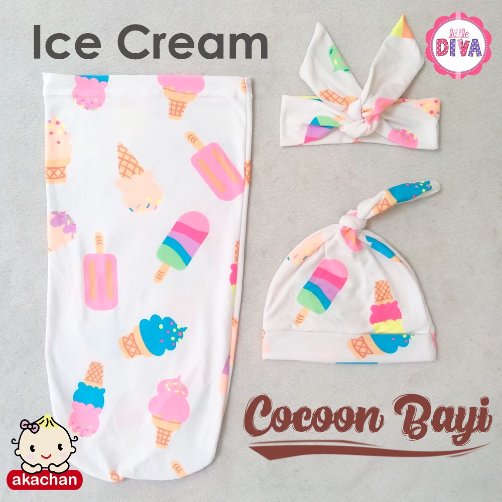 COCOON BABY WRAP Bedong Bayi Instant Ice Cream FREE HEADWRAP ATAU TOPI Bedong Instan Newborn coocoon AKACHAN