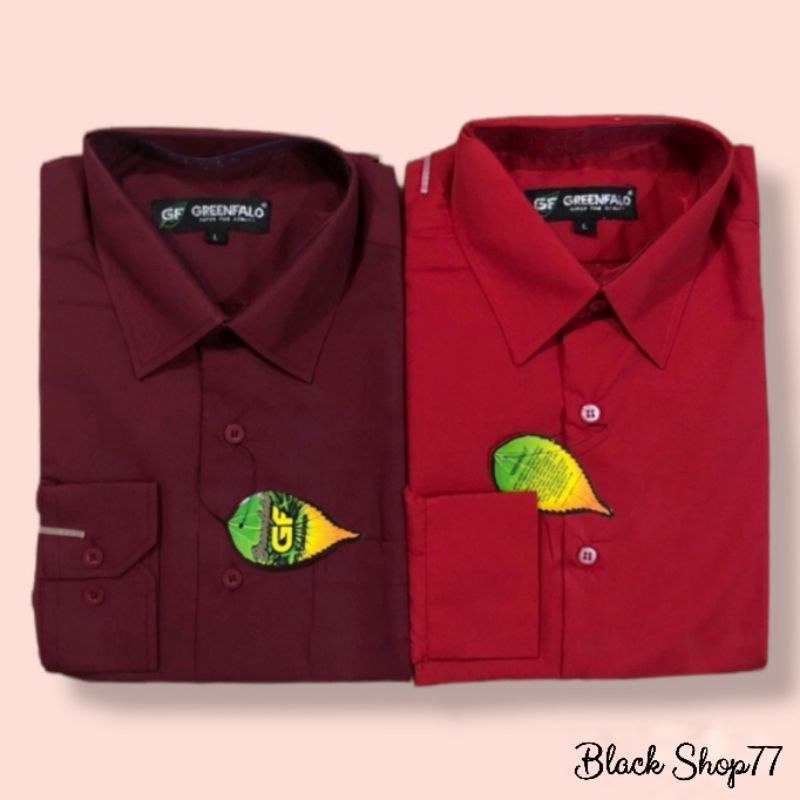 Kemeja Pria Polos Lengan Panjang Premium (GREENFALO) Merah Maroon