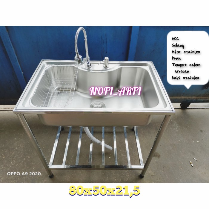 Wastafel - Bak Cuci Piring Portable Wastafel Stainless Rak Kaki 80 Cm