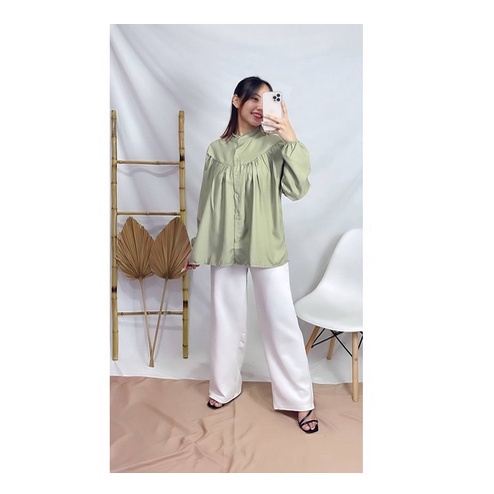 Tq88indonesia Fashion Busana Santai Wanita / RASHIFA SHIRT BLOUSE / Baju Atasan Cewek Lengan Panjang / Ootd Kekinian / Outfit Kekinian / Ootd