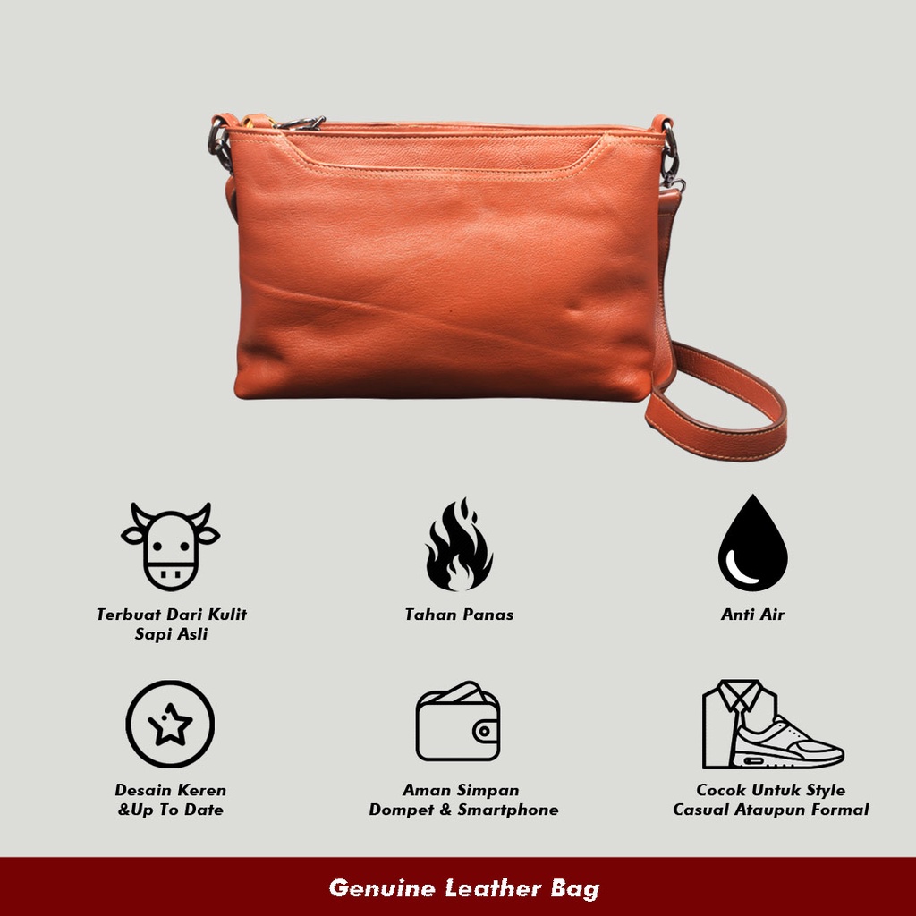 Tas Selempang Kulit Wanita Asli Tas Slempang Wanita Kulit Cewek Sling Bag Wanita Fashion bahan Kulit Sapi ASLI SC01 GARANSI ORIGINAL