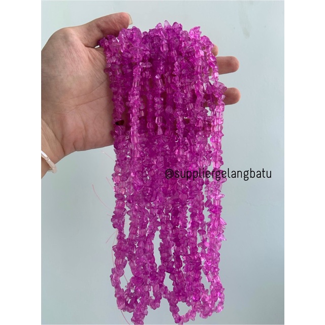 kerikil kaca pink fanta quartz 1cm bahan gelang kalung manik kerajinan