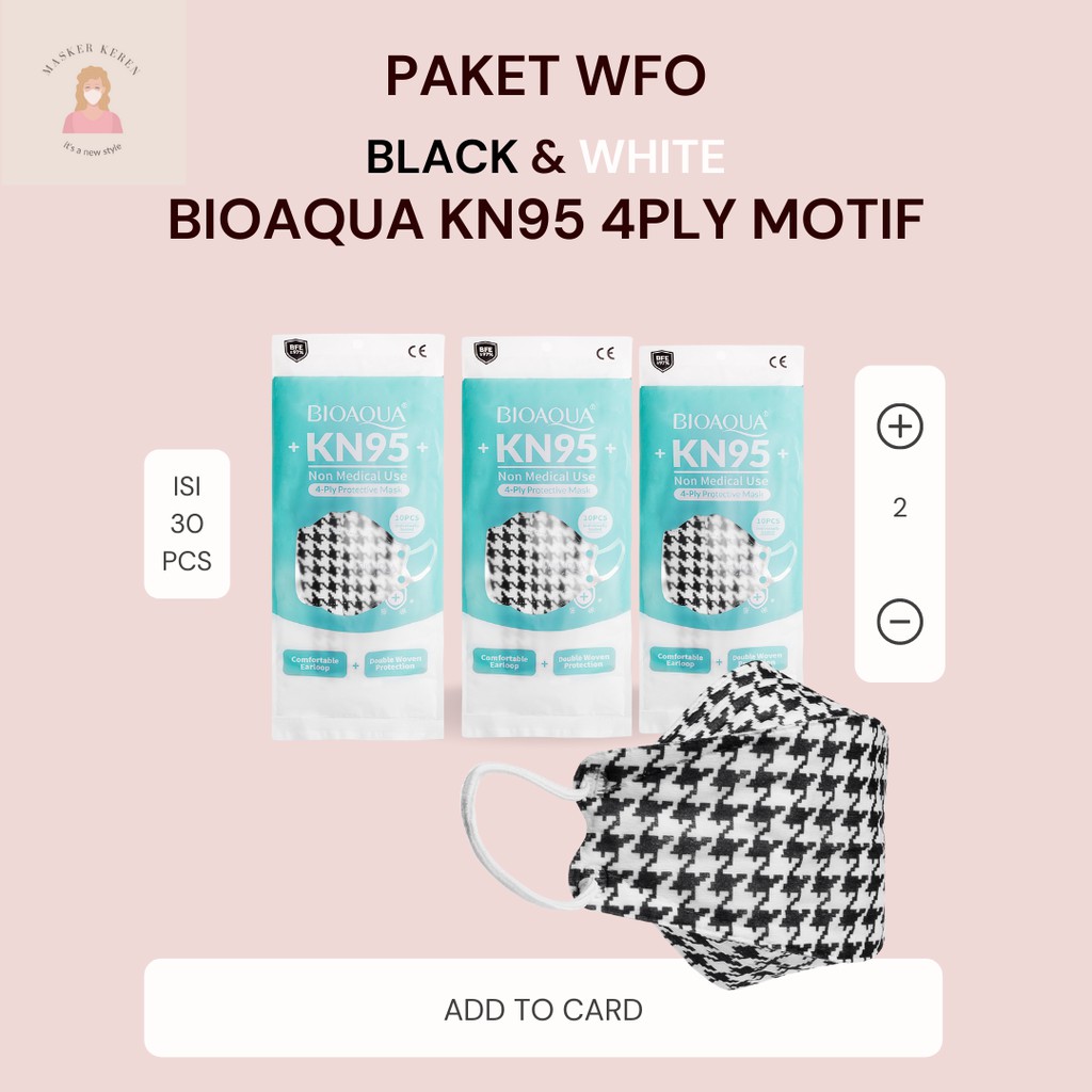 PAKET WFO BIOAQUA Masker Dewasa Motif Black & White Original KN95 Murah 30pcs