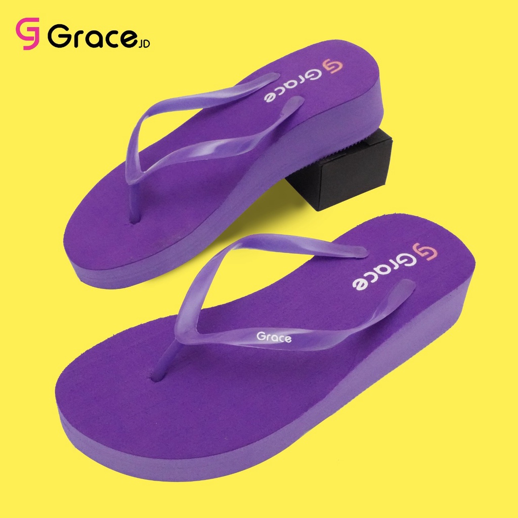 Grace(Black Rose)/sandal hak spon hitam dengan japit polos/Sandal jepit wedges simple wanita helen-UNGU