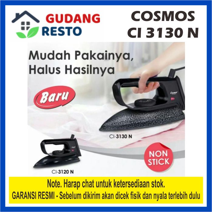 Cosmos Setrika Kering CI 3120 JET BLACK / CI 3130 MARBLE Non stick soleplate / tapak anti lengket / Dry Iron CI3120 / CI3130 / Gosokan