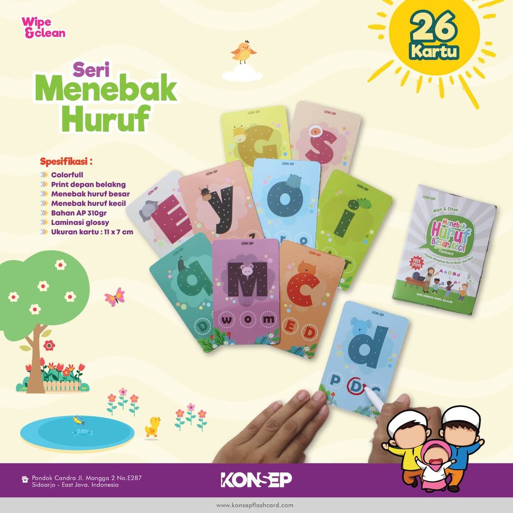 Flash Card Wipe &amp; Clean Menebak Huruf - Kartu Edukasi Belajar Anak - Konsep Studio Original