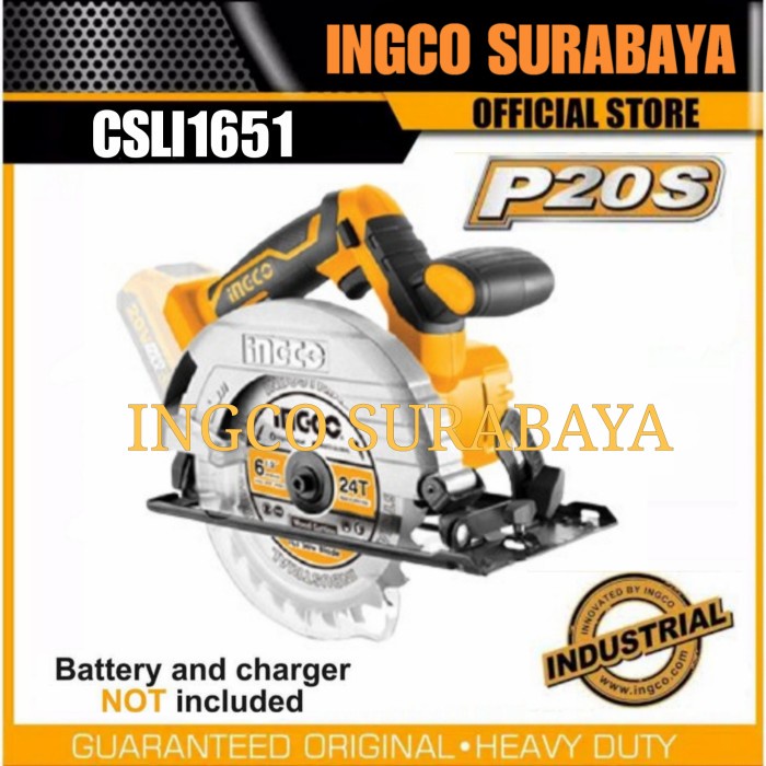 INGCO CSLI1651 CIRCULAR SAW CORDLESS BATERAI GERGAJI KAYU 6,5" SERKEL