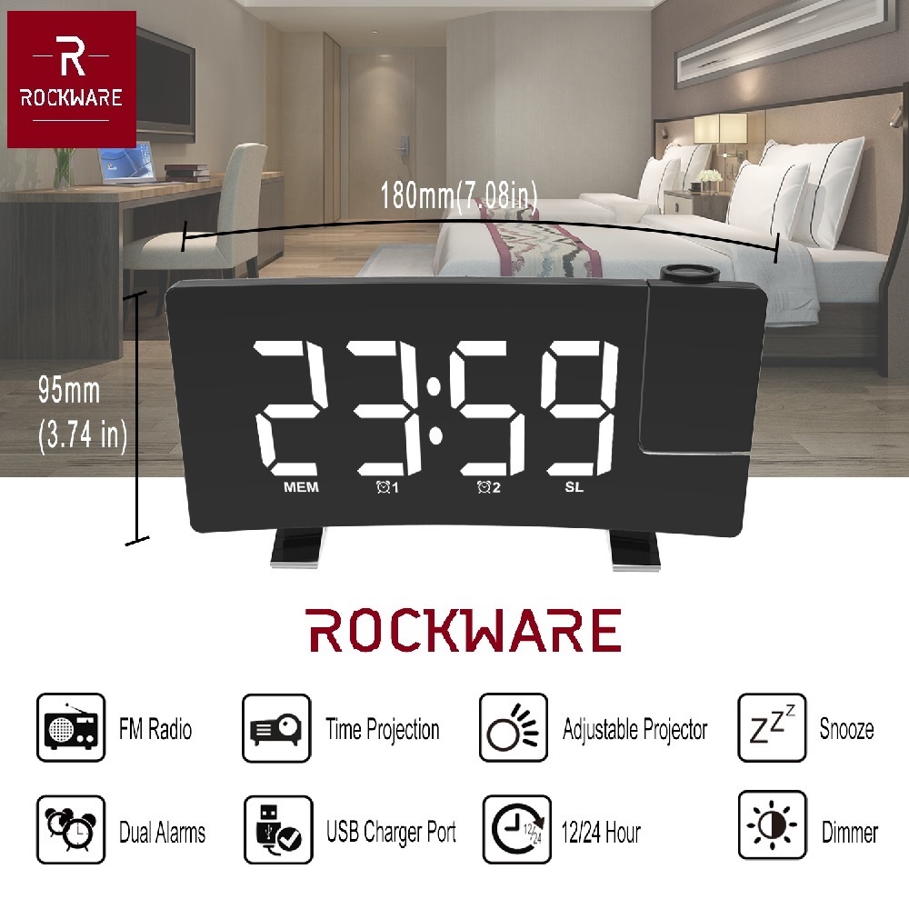 ROCKWARE RW-EN8831 Jam Meja Proyektor FM Dual Alarm Projection Clock