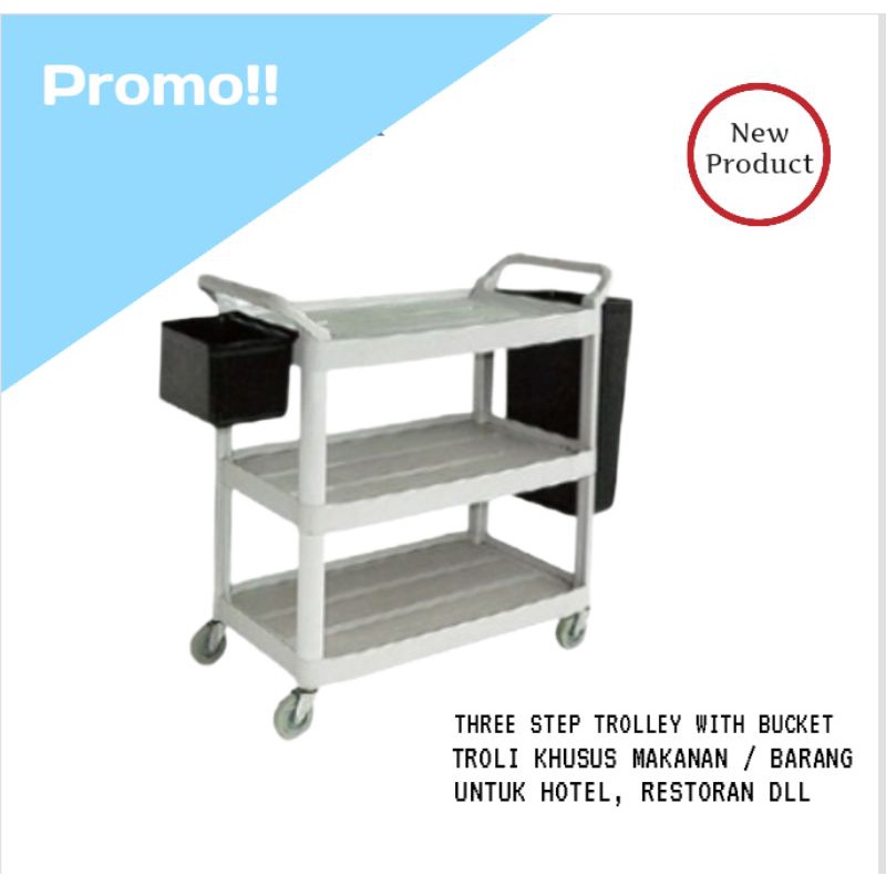 Three step trolley with bucket troli makanan di hotel dan restoran