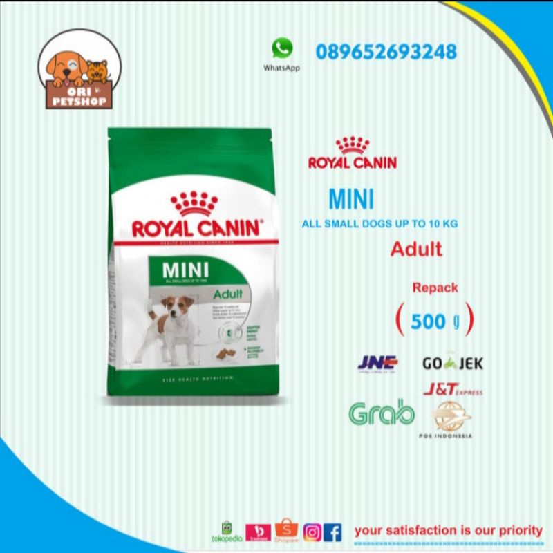 Royal Canin mini adult repack 500gr - makanan Anjing Dewasa