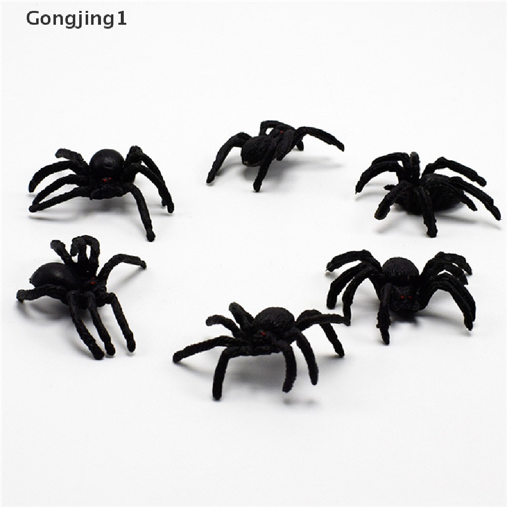 Gongjing1 5pcs Mainan Laba-Laba Plastik Hitam Fleksibel Untuk Lelucon / Hadiah Halloween