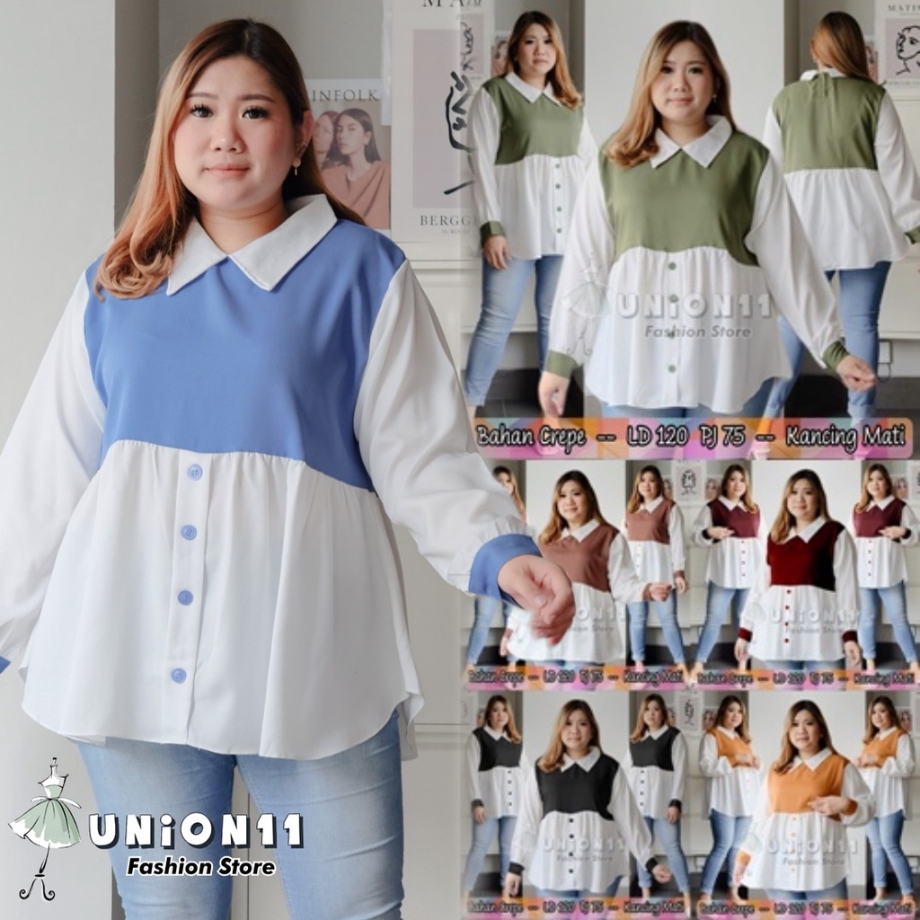 UNION11 - ATASAN JUMBO WANITA LD 120 / BAJU JUMBO WANITA / BAJU KERJA WANITA BIGSIZE / BLOUSE JUMBO WANITA / ATASAN JUMBO XXXL WANITA DORA