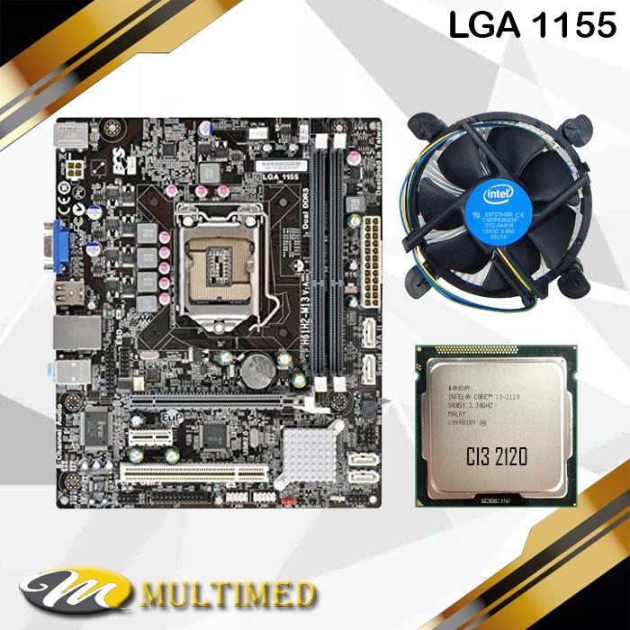 Paket Mainboard LGA 1155 H61 DDR3 + Processor Core i3 2120 + FAN