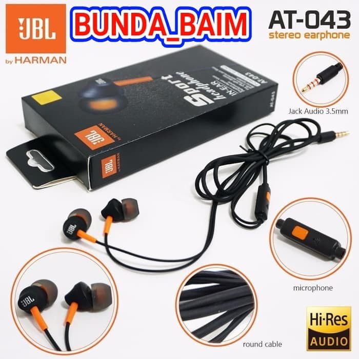 Headset Jbl At-043 Pure Bass / Handsfree Jbl At043 Extra Bass Murah + Gratis Ongkir