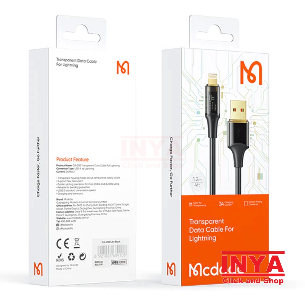 KABEL DATA MCDODO TRANSPARENT DATA CABLE FOR LIGHTNING 1.2m