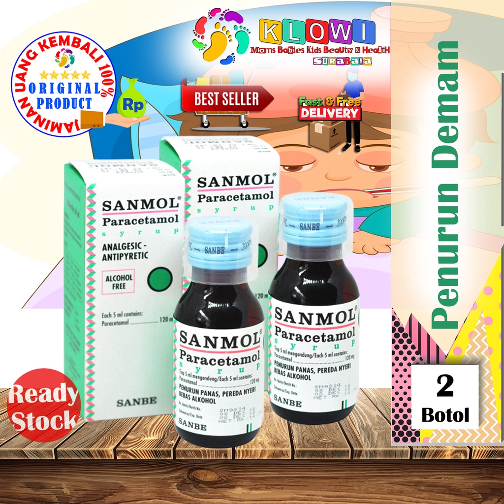 ( 2 Botol ) Sanmol Syrup Obat Demam dan Pereda Nyeri - 60 mL