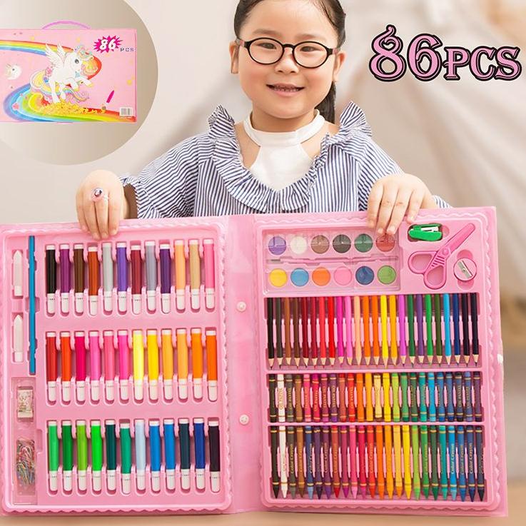 

Pasti Murah Stationary Set isi 86 & 150 pcs Pensil Crayon Warna Cat Air / Perlengkapan Sekolah Menggambar Anak / Alat Warna