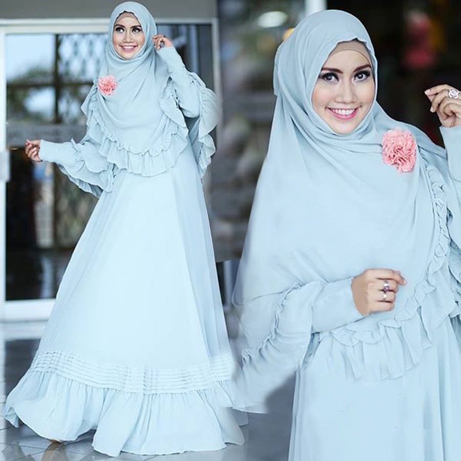 [Syari Andini Biru Muda SW] baju muslim wanita jersey biru muda