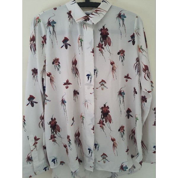 H&m Floral Kemeja Wanita | Motif Floral Hnm | Sifon | Thrift Premium | Preloved Good Condition