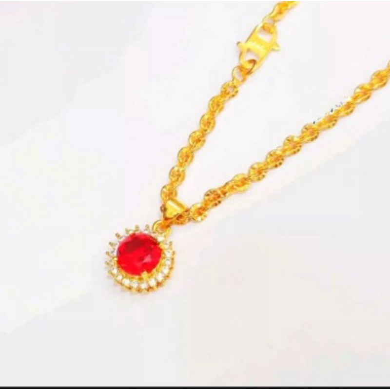 kalung titanium rantai nuri freen liontin batu merah anti karat berlapis emas 24k