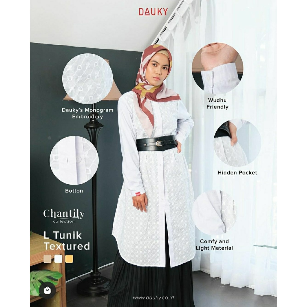 Atasan tunik pakaian busana muslim wanita Dauky L Tunic textured kuning dusty pink putih