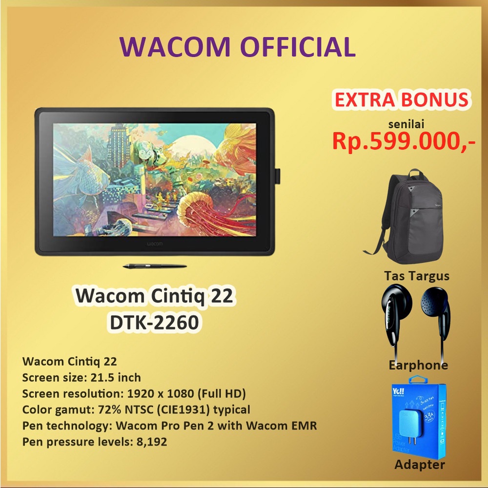 Wacom Cintiq 22 DTK-2260/K0-CX Venus Creative Pen Display DTK 2260 K0