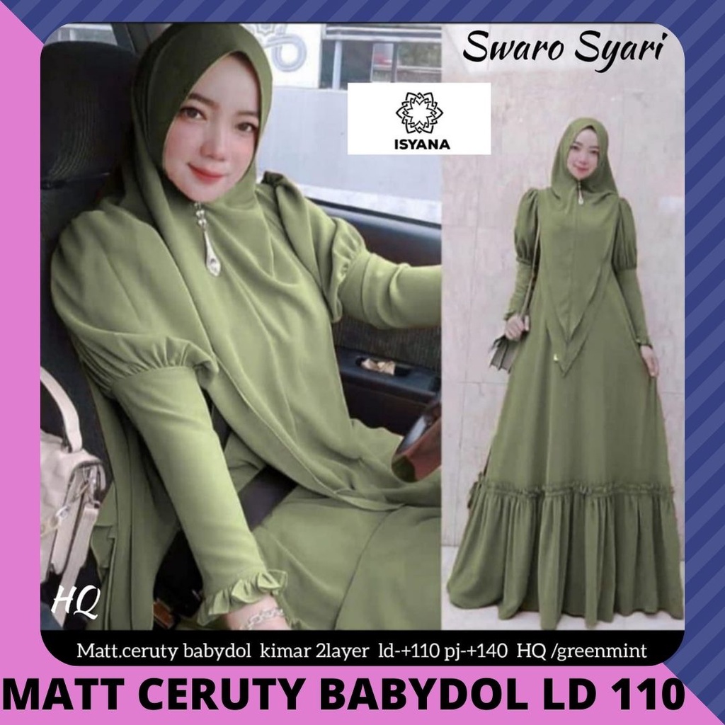 swaro syari gamis pakaian baju dress dres maxy maxi ceruty setelan one 1 set hijab jilbab khimar ld 