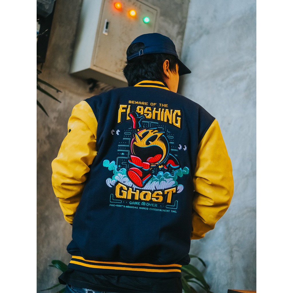 W.ESSENTIELS X FTH X PAC-MAN FLASHING GHOST VARSITY MIDNIGHT NAVY/MUSTARD