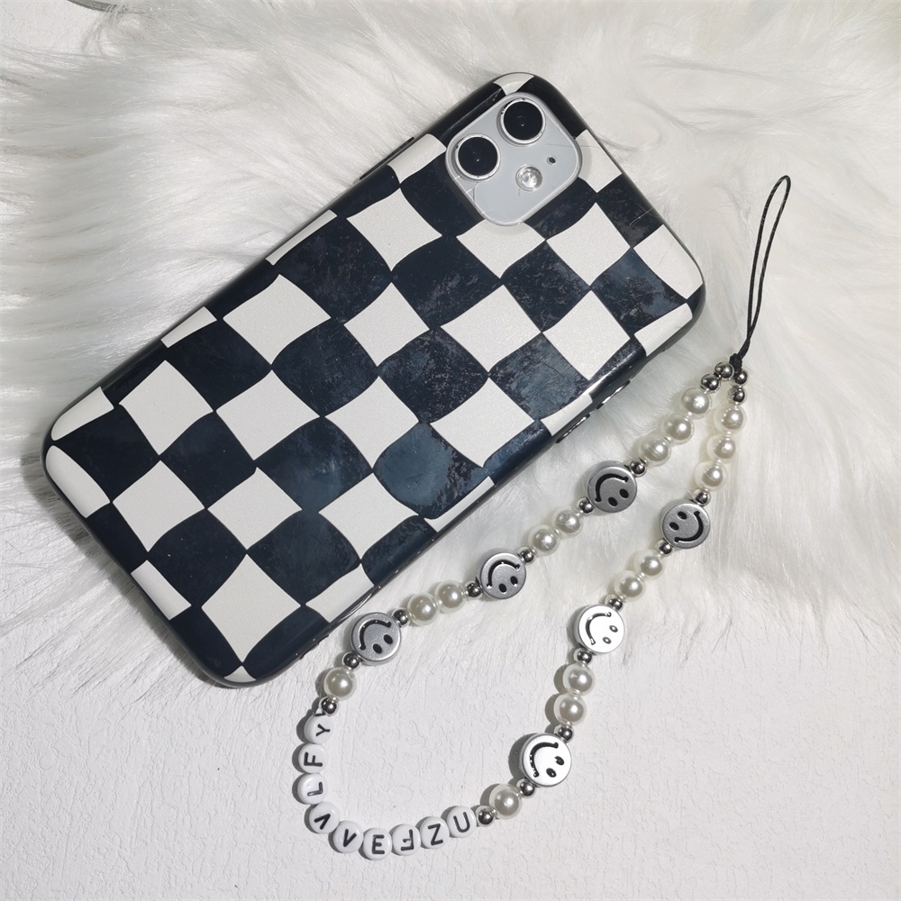 Tali Lanyard Manik-Manik Akrilik Motif Smiley Face Warna Silver Anti Hilang Untuk Handphone