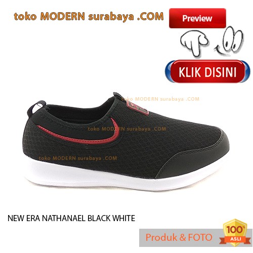 NEW ERA NATHANAEL BLACK WHITE sepatu pria slip on casual
