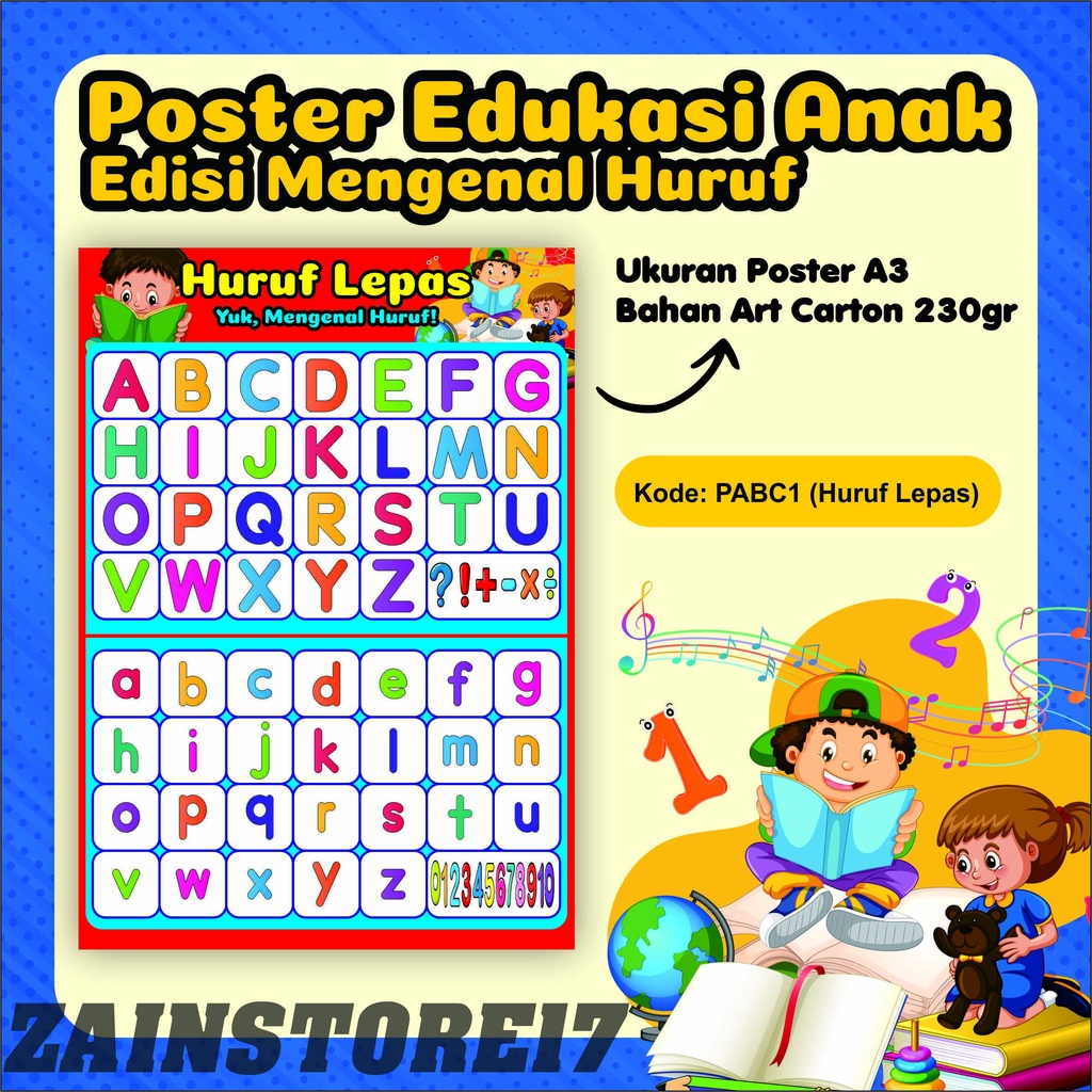 Poster Edukasi Anak - Mengenal Huruf / Poster Alfabet / Alphabet / Poster Huruf Belajar Baca Anak
