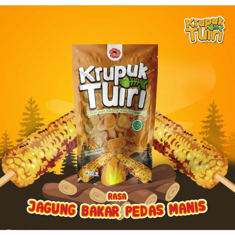 

Kerupuk Tuiri (Tulang Ikan Tenggiri)/ Kerupuk Tinggi Kalsium isi 70gr Rasa Jagung Bakat Pedas Manis