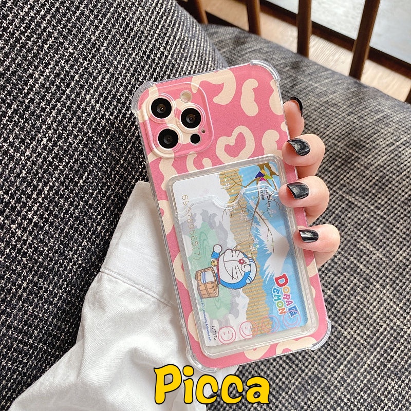 Soft Case TPU Transparan Motif Leopard Holder Kartu Untuk Xiaomi Redmi 10 9 9a 9c Note 9 10s 10 Pro MAX Plus Mi Poco X3 Pro NFC M3 11 Lite