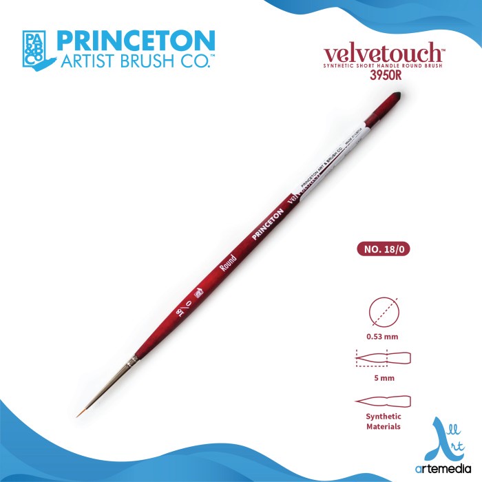 

Kuas Lukis Princeton Velvetouch 3950R Round Synthetic Brush SH - NO. 18/0