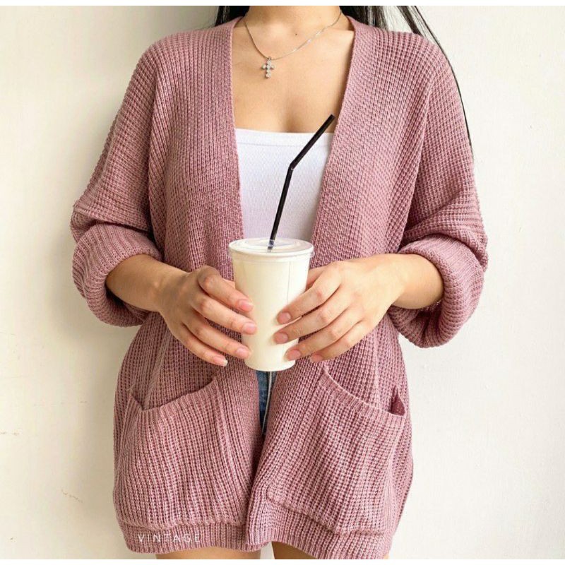4XL- 5XL Cardigan Rajut Jumbo Premium/ Cardigan Rajut Oversize/ Outer Jumbo Big Size/ Rajut Murah-Nila