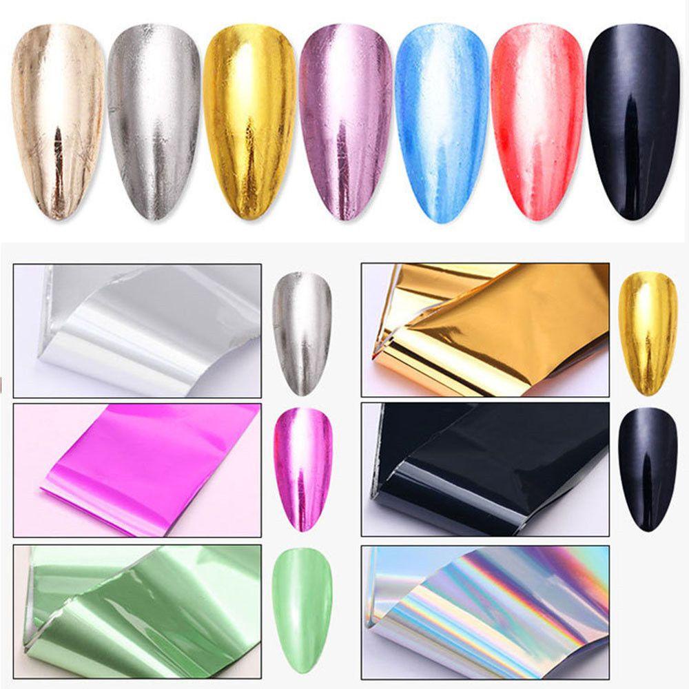 R-flower 1Roll Nail Foils Sparkly Slider Paper Warna Solid Nail Art