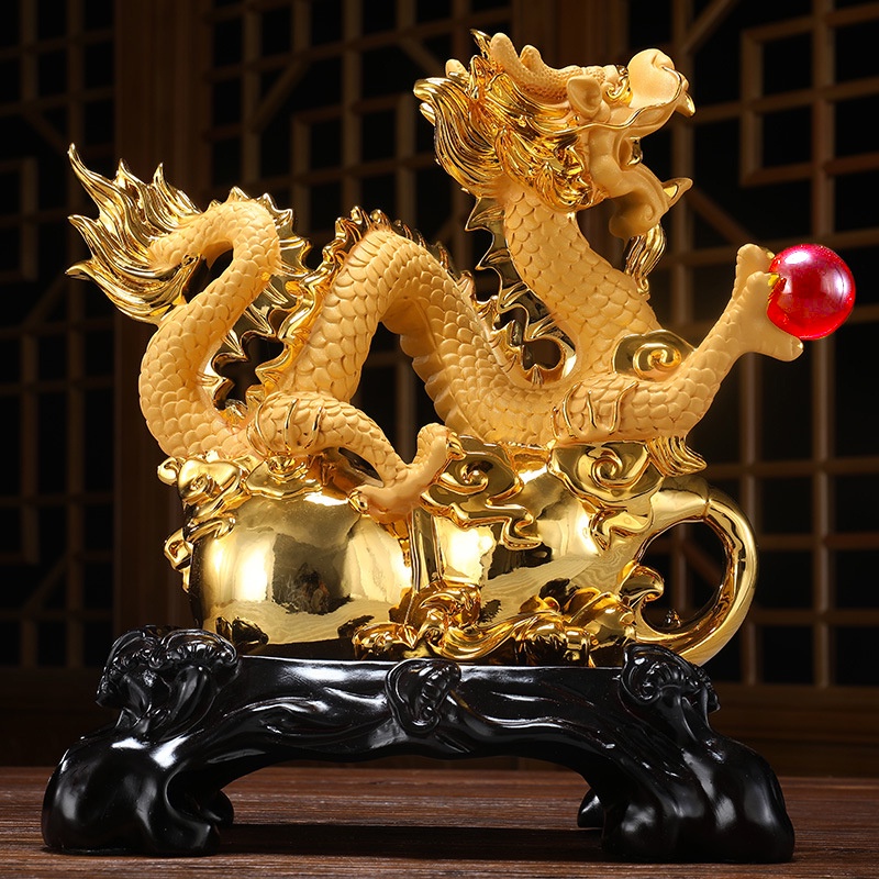 Patung Pajangan Hiasan Dekorasi Shio Naga Dragon Mutiara Merah Yenpao Yenpau Yuanbao Kantong Uang Duit Coin Koin Mas Emas Gold Kuningan Resin Kayu Hadiah Kado Fengshui Feng Shui Rejeki Hoki Imlek Sincia Tahun Baru Cina China Cny New Year 2024 Jumbo Besar