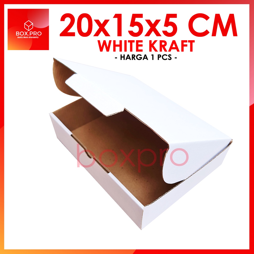 

Kardus PUTIH uk 20x15x5 cm (ECER) Die Cut Box Kotak Packing Aksesoris Baju Makanan Pizza Hijab Kue