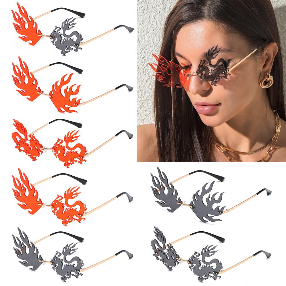 Top Rimless Sunglasses Musim Panas UV400 Naga Phoenix Bentuk Shades Berwarna Frameless Eyewear