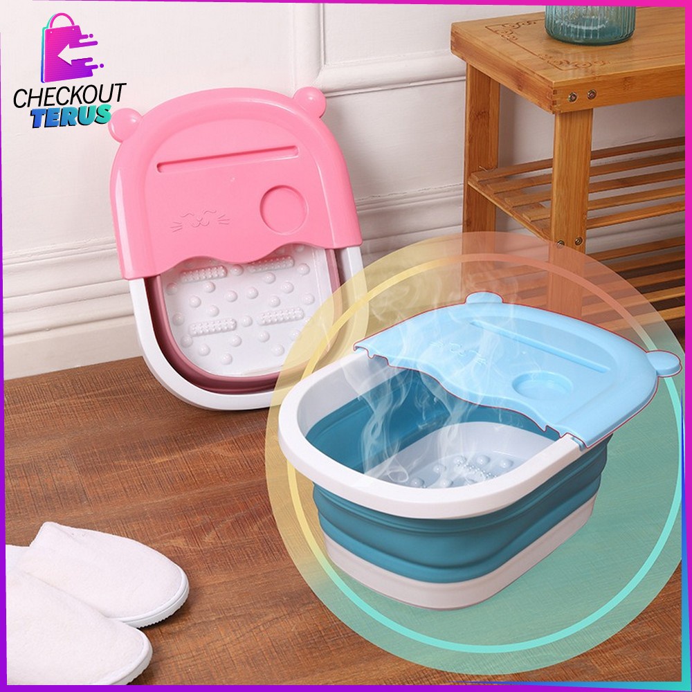 CT C538 Ember Lipat Baskom Plastik Motif Beruang Portable Multifungsi Ember Cuci Kaki Spa Pedicure Bear Pijat Kaki Refleksi Foldable