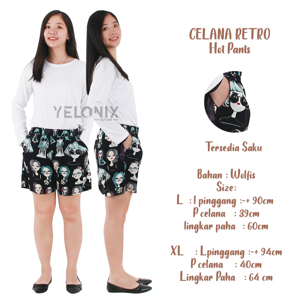 Celana Pendek / Celana Boxer Motif Korean Retro VINTAGE ORIGINAL printing ladies - YELONIX