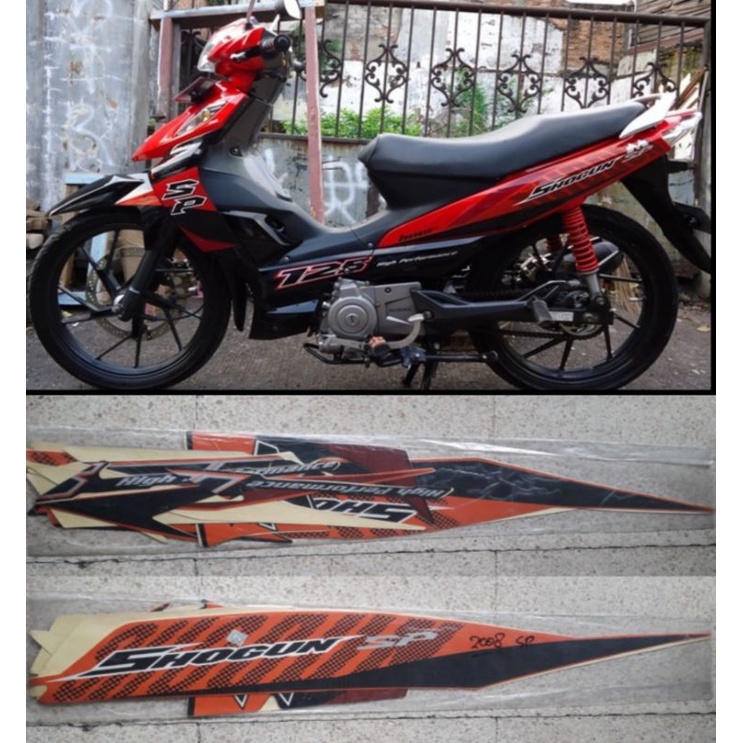 STIKER STRIPING LIS BODY SUZUKI SHOGUN SP 125 2007-2008 ORANGE HITAM