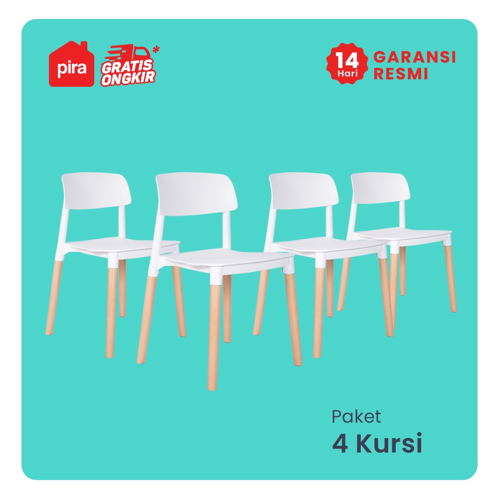 Pira -  Ethan DC Kursi Makan / Kursi Belajar /  Kursi Teras / Kursi Santai / Kursi Cafe-White 4 Pcs