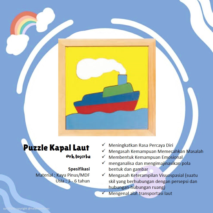 MAINAN KAYU EDUKATIF PUZZLE KAPAL LAUT RH TOSERBA