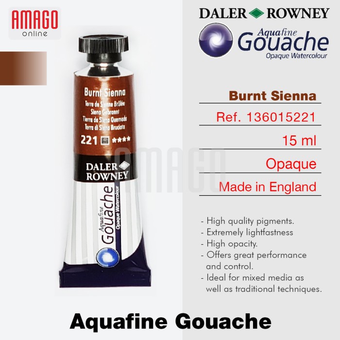 Aquafine Gouache Opaque Watercolour 15 ml - BURNT SIENNA - 221