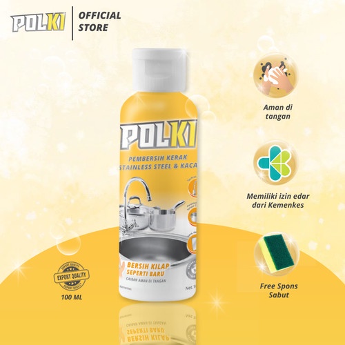 POLKI Pembersih Kerak Serbaguna 100ml - Penghilang Noda Stainless Steel Kaca Metal 100 ml / Pembersih Panci Keran Kran Air GRATIS SPONS CUCI PIRING